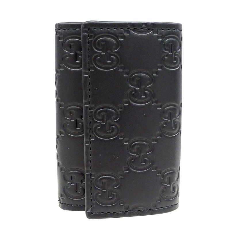 Gucci Key Case Men's Brand Sima Leather Black 779824 6-rib Key Case Small