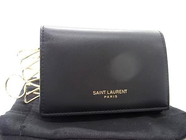 Double Saint Laurent Leather 6-ring Key Case Key Case Ladies Men's Black