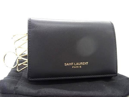 Double Saint Laurent Leather 6-ring Key Case Key Case Ladies Men's Black