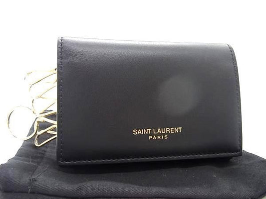 Double Saint Laurent Leather 6-ring Key Case Key Case Ladies Men's Black