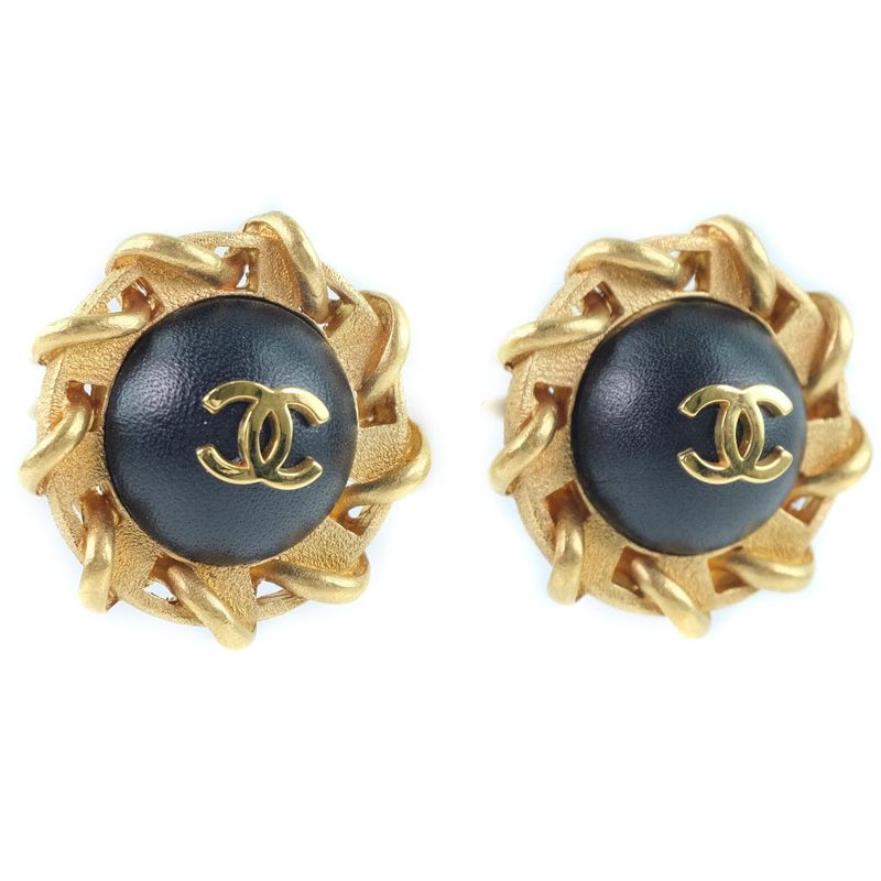 Chanel Coco Mark Gold Plated And Leather Gold 94P Ladies 24.1g Earring