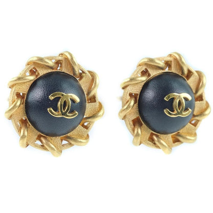 Chanel Coco Mark Gold Plated And Leather Gold 94P Ladies 24.1g Earring