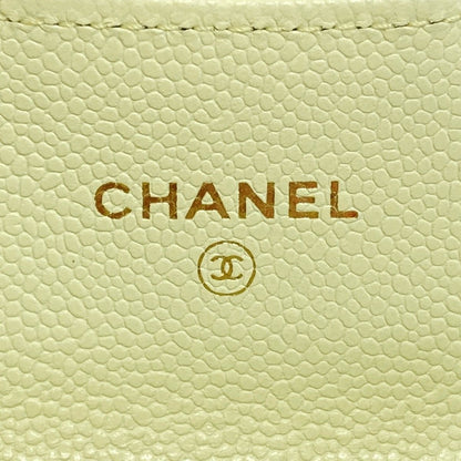 Chanel Matelasse Classic Flap Card Case Ap0214 Light Yellow Caviar Skin