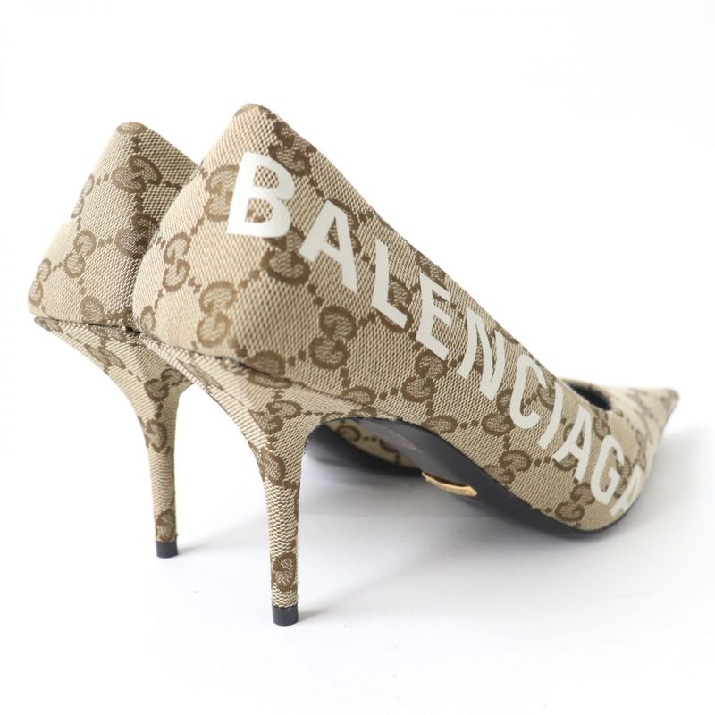 Gucci×Balenciaga 676603 GG Canvas Logo Pointed Toe Pumps 36 1/2 Made In Italy