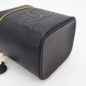 Chanel Handbag Vanity Bag Caviar Skin Leather Black
