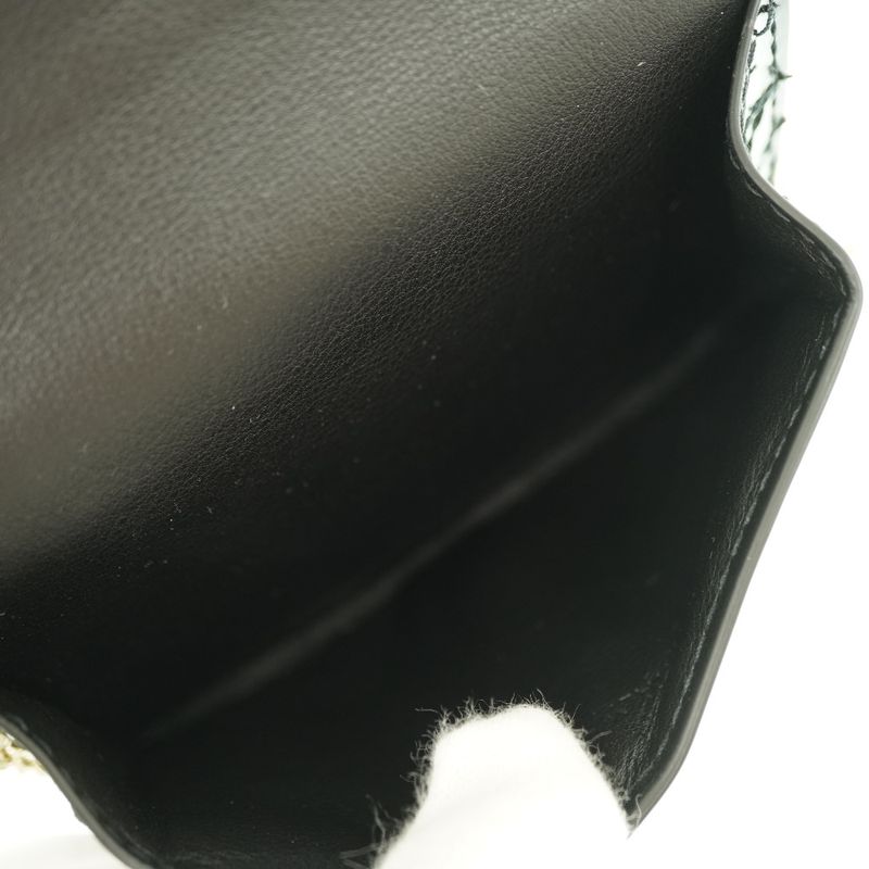Dior Chain Card Case Coin Case Wallet Shoulder Bag Patent Leather Black 1443dior