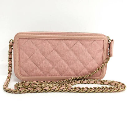 Chanel Chain Wallet Coco Mark Leather Pink A84450