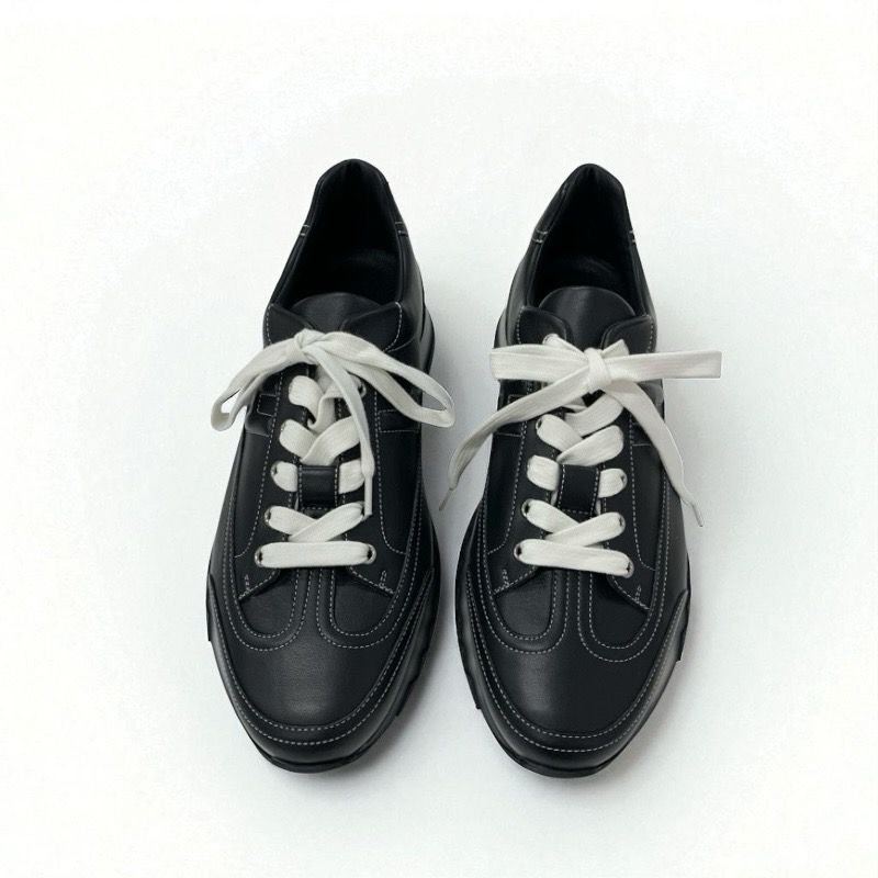 Hermes Trail Sneakers Shoes Leather Black Unused Logo Men's