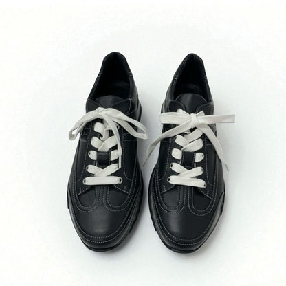 Hermes Trail Sneakers Shoes Leather Black Unused Logo Men's