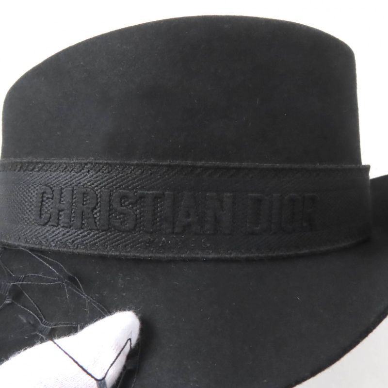 Christian DIOR 04dpn960g893 Logo Design With Tulle Lapin Felt Hat Black 57 Made