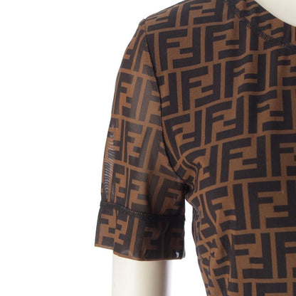 Fendi 19 Nylon Zucca Pattern Short Sleeve Crew Neck Long Dress Brown 38