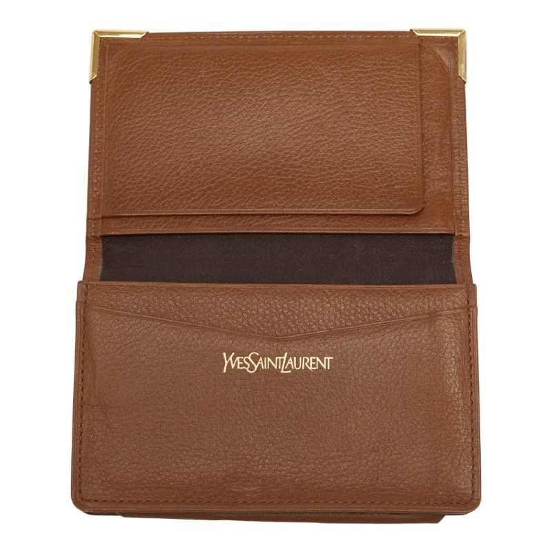 Saint Laurent YSL Logo Card Case Pass Case Brown Leather Men's Saint Laurent