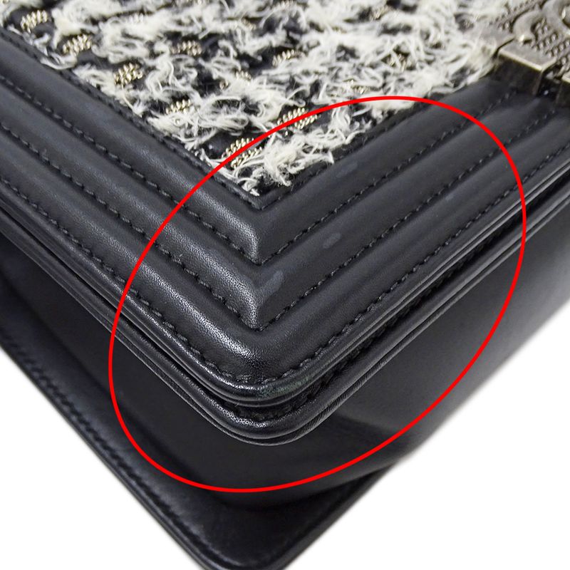 Chanel Bag Boy Chanel Women's Brand Shoulder Bag Tweed Leather Black White