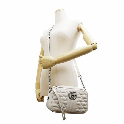 Gucci GG marmont Shoulder Bag Beige Black Quilted Canvas 447632 Women's