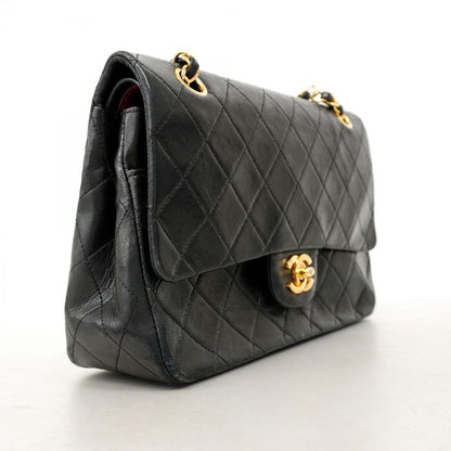 Chanel Shoulder Bag Matelasse Lambskin Black Gold Hardware Women