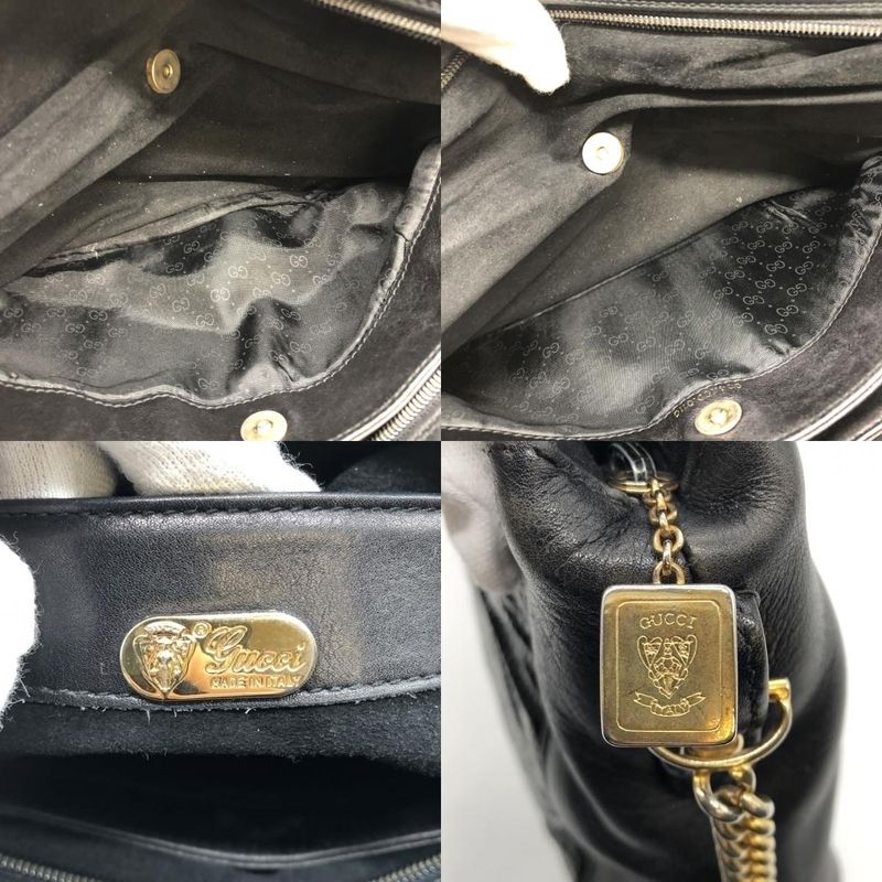 Gucci 004 109 Shoulder Bag Chain Shoulder Leather Black Women Men Vintage