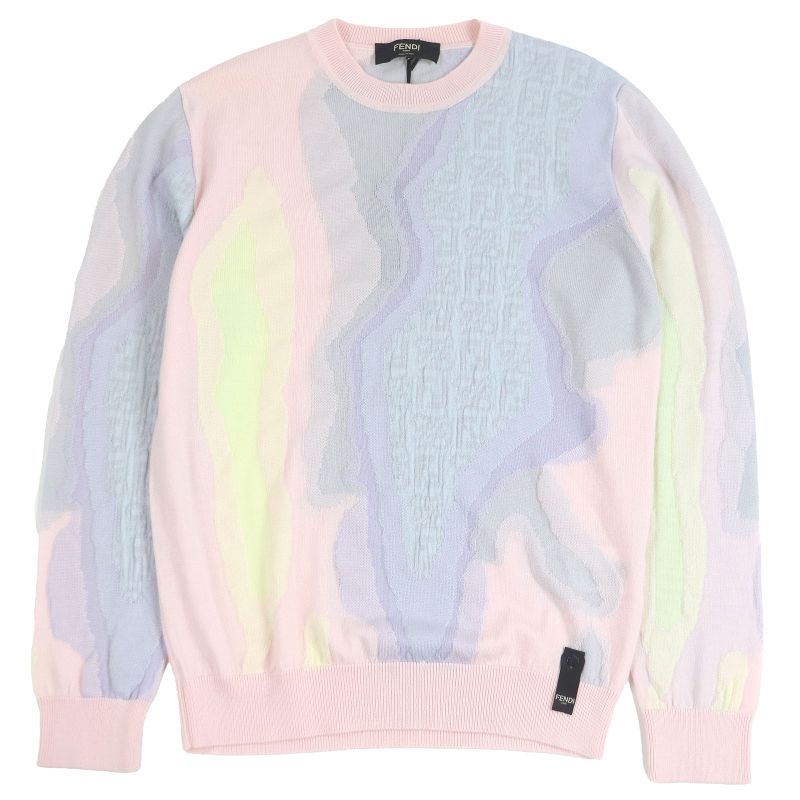 Fendi Fzx039 FF Logo Zucca Long Sleeve Knit Sweater Pinkish Multicolor 46 Made