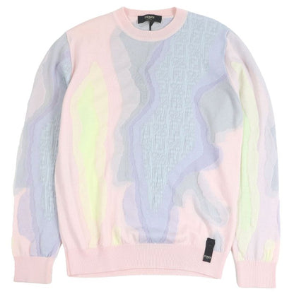Fendi Fzx039 FF Logo Zucca Long Sleeve Knit Sweater Pinkish Multicolor 46 Made