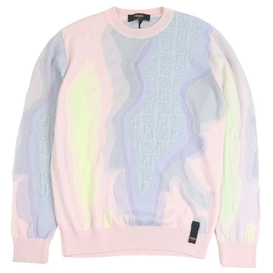 Fendi Fzx039 FF Logo Zucca Long Sleeve Knit Sweater Pinkish Multicolor 46 Made