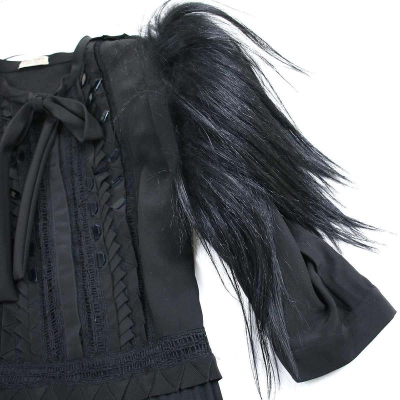 Bottega Veneta 17aw Fur Sleeve Pleated Dress 465606 V0k02 Black 38