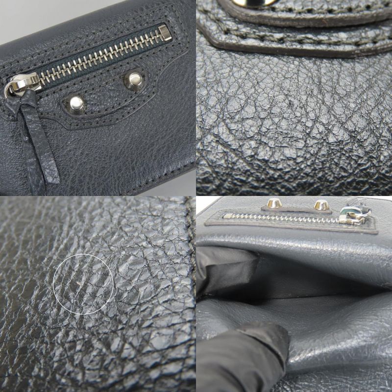 Balenciaga Trifold Wallet 477455 Classic Leather Gray Compact Wallet With Coin