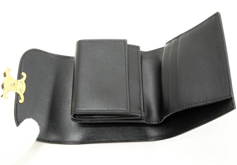 Celine Bifold Wallet With Coin Purse Triomphe Small Flap Wallet Shiny Calfskin
