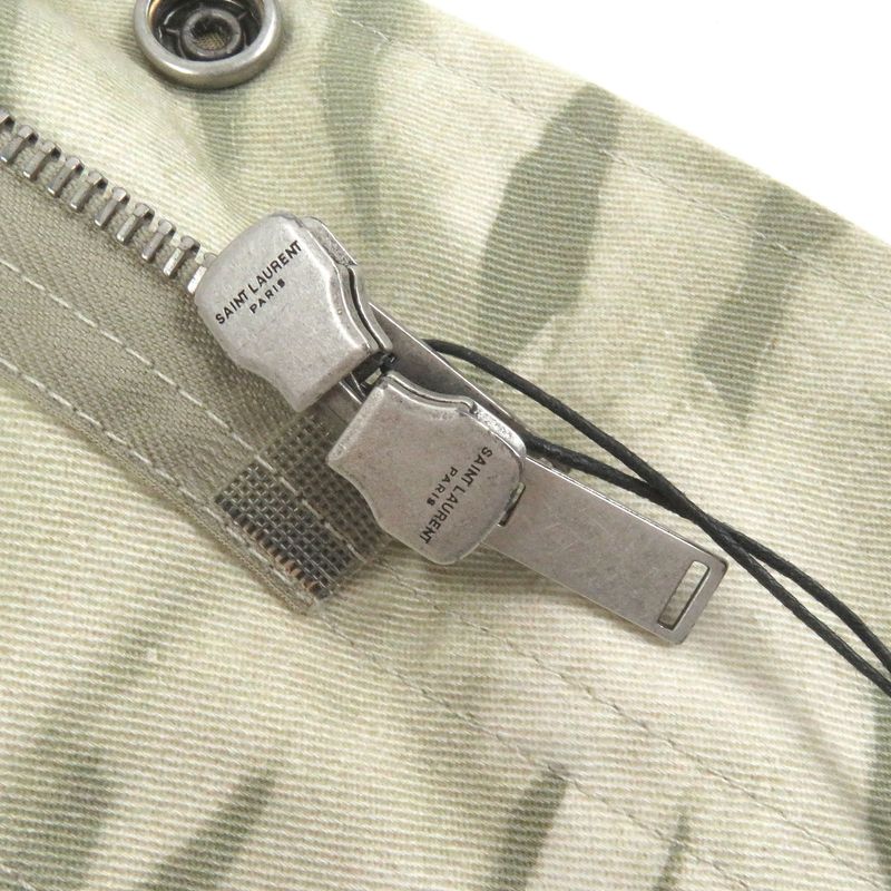 Saint Laurent Paris 2020 645595 Linen Blend Leaf Print Hooded Mod Coat