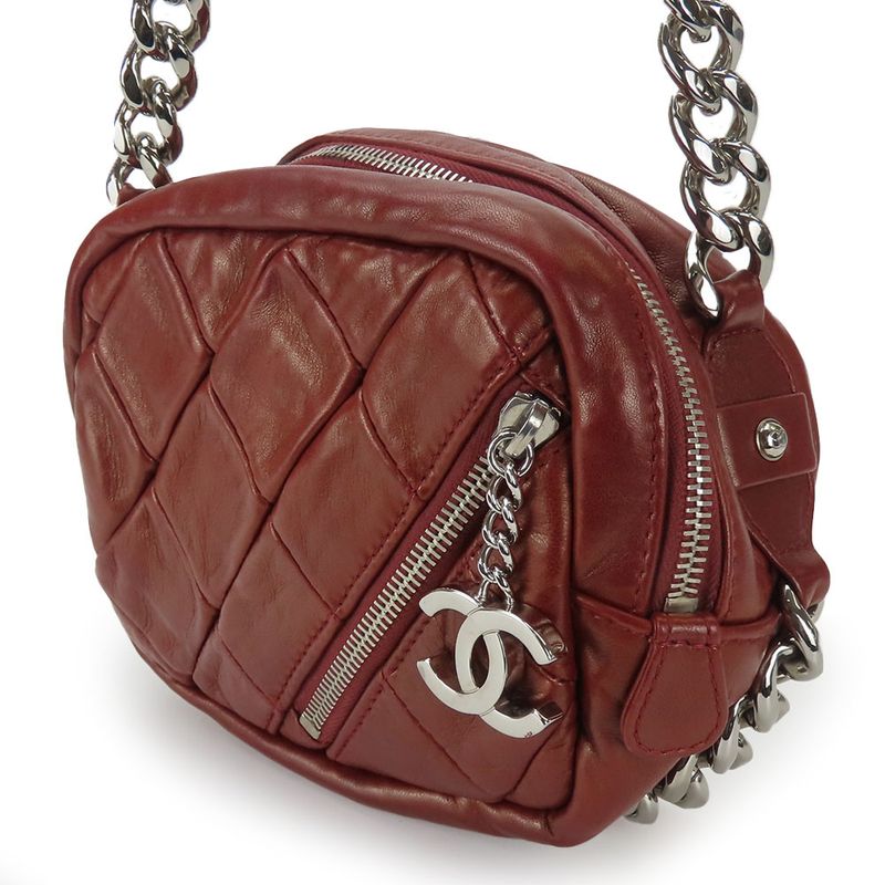 Chanel Shoulder Bag Quilted Coco Mark Lambskin Bordeaux Silver Hardware Chain