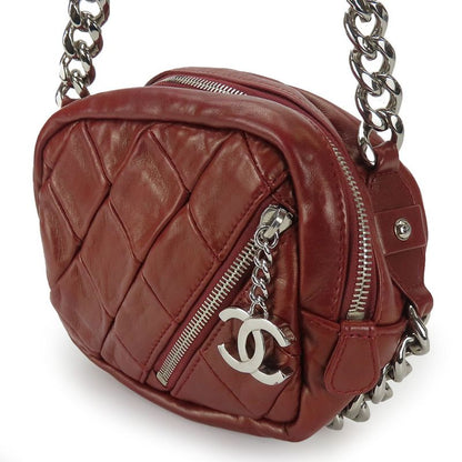 Chanel Shoulder Bag Quilted Coco Mark Lambskin Bordeaux Silver Hardware Chain