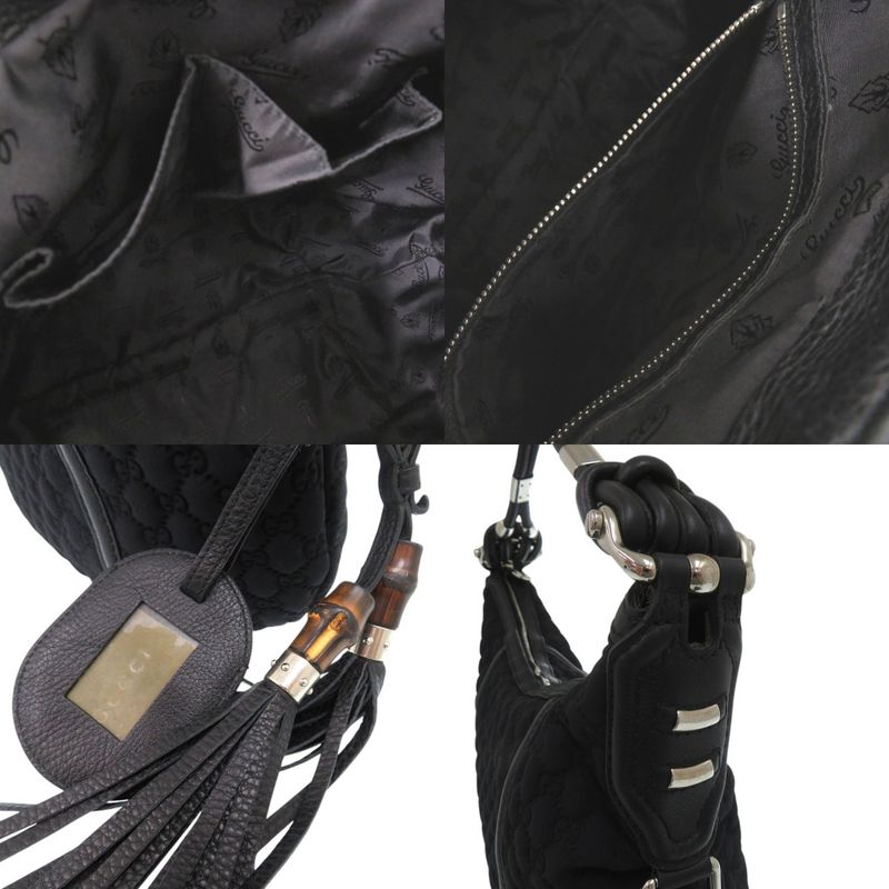 Gucci GG Logo Fringe Bamboo One Shoulder Bag Horsebit Hobo Bag Nylon Leather