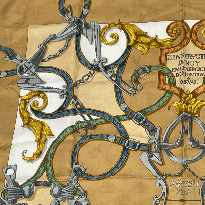Hermes Carre 90 L'instruction DU ROY Imperial Gold Silk Scarf