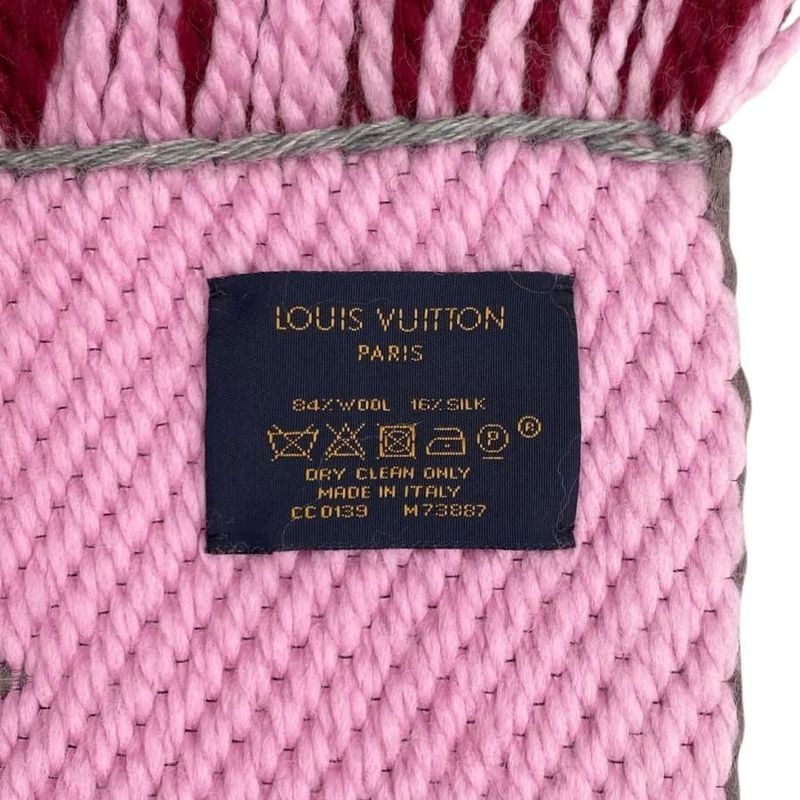 Louis Vuitton Scarf Echarpe Logomania Duo M73887 Monogram Wool Silk Wine Red