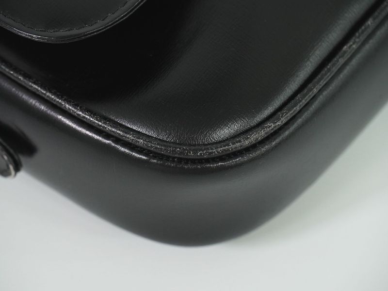 Authentic Celine Carriage Hardware Shoulder Bag Pochette Leather Black Bag