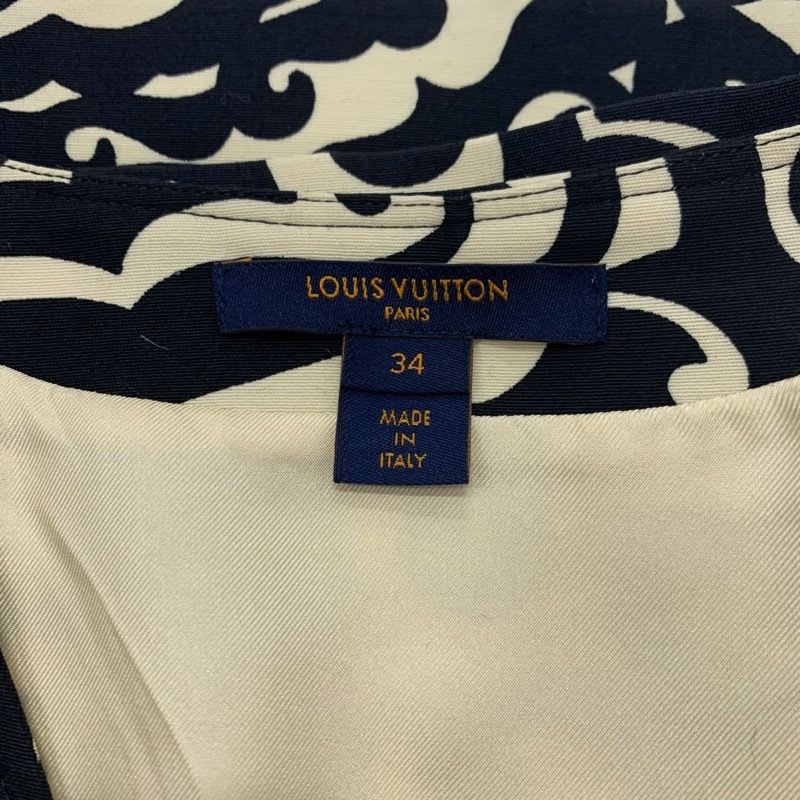 Louis Vuitton Dress Wool Ivory Black Monogram Flower Belt