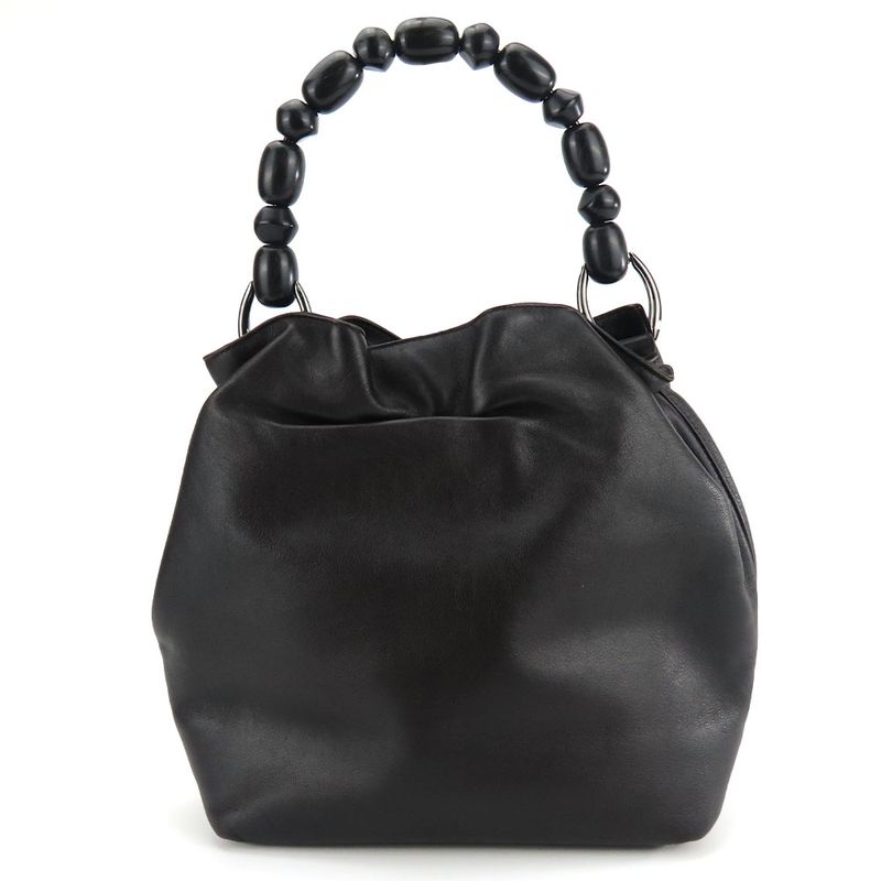 Christian Dior Handbag Leather Dark Brown Silver Hardware Maris Pearl Elegant