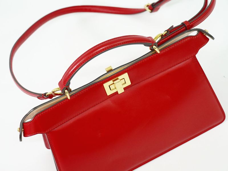 Authentic Fendi Peekaboo Icyou East West 2WAY Shoulder Bag Handbag Leather Red