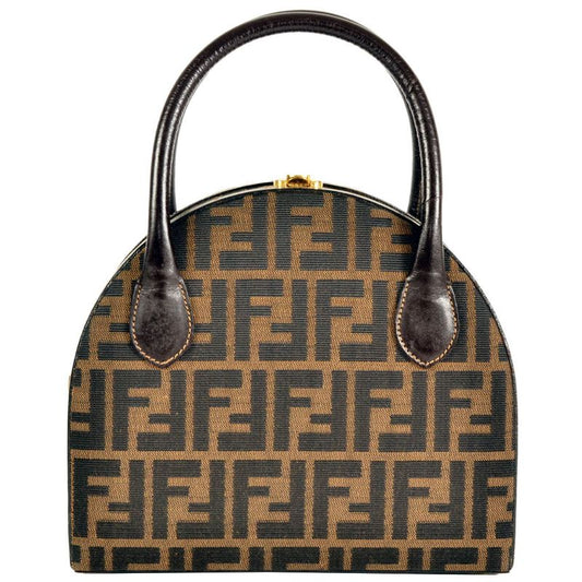 Fendi Zucca Pattern Round Vanity Handbag Brown