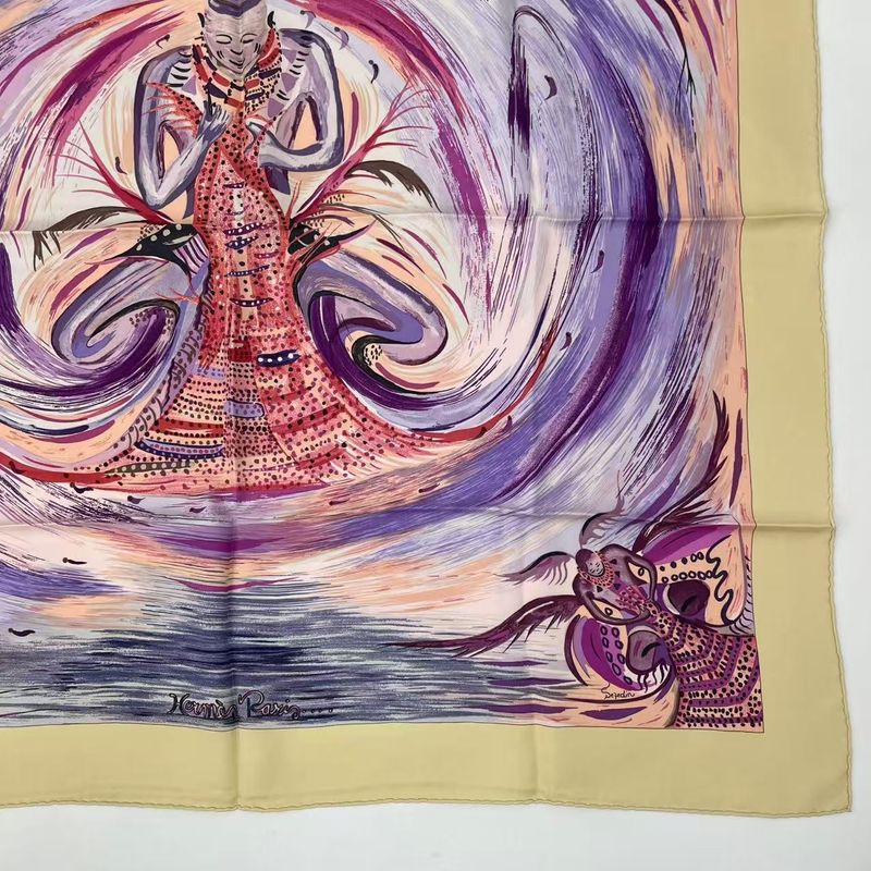 Hermes Carre 90 Les Perles De Turukana Pearls Heavenly Fire Scarf Silk Multicolo