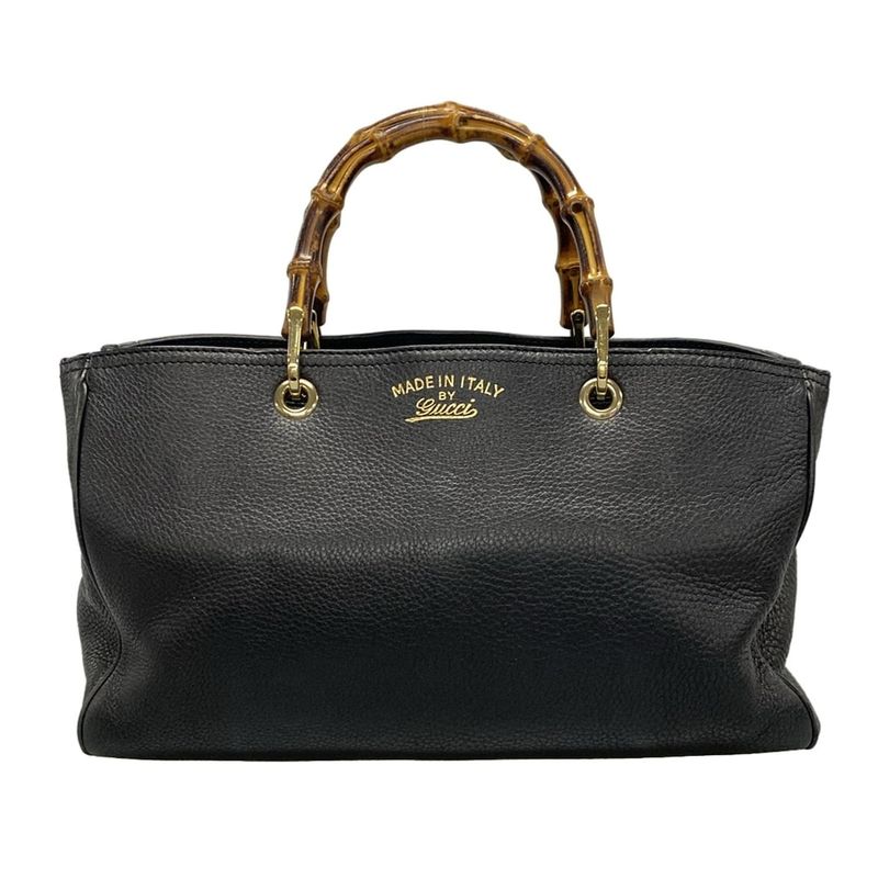 Gucci Bamboo Shopper Tote Bag 323660 Black And Brown Leather