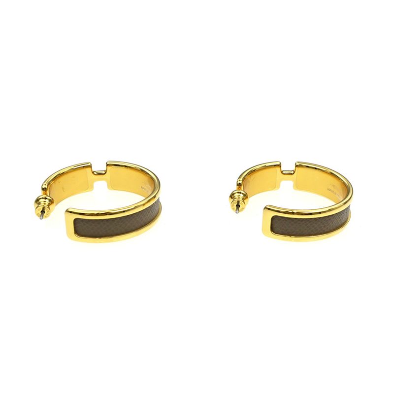 Hermes Earrings Olympe Etoupe Gold Hardware Brown Pair Of Accessories -