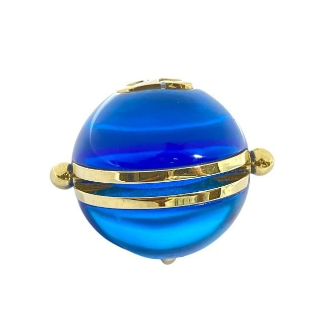 Christian DIOR Ring Accessories Jewelry Small Tribal Ball Logo GP Gold Blue (M