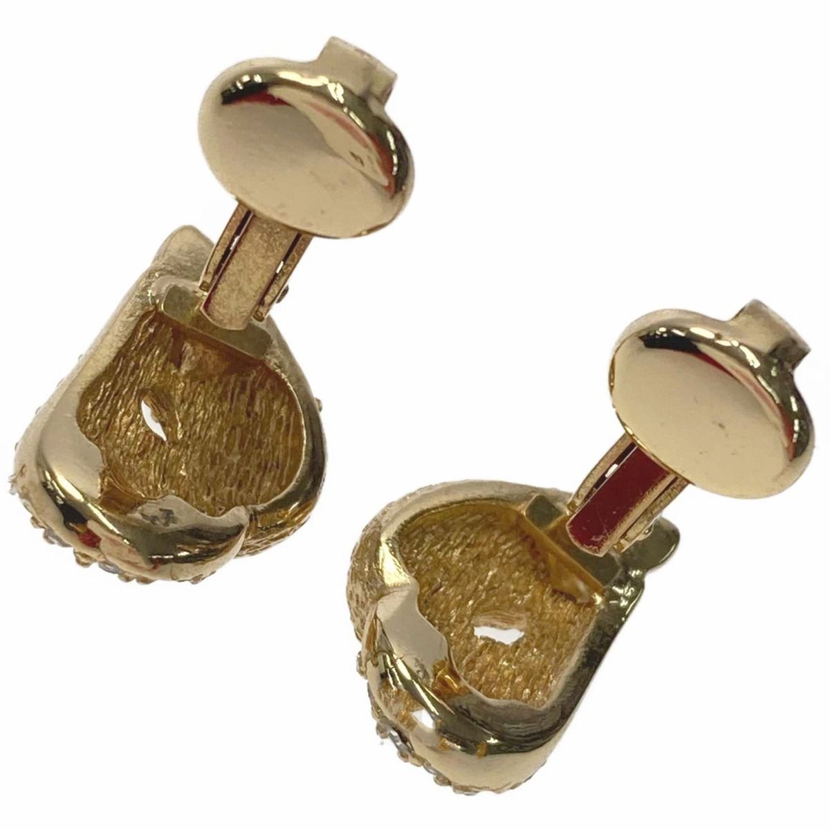 Christian Dior Heart Motif Rhinestone Gold GP Earring