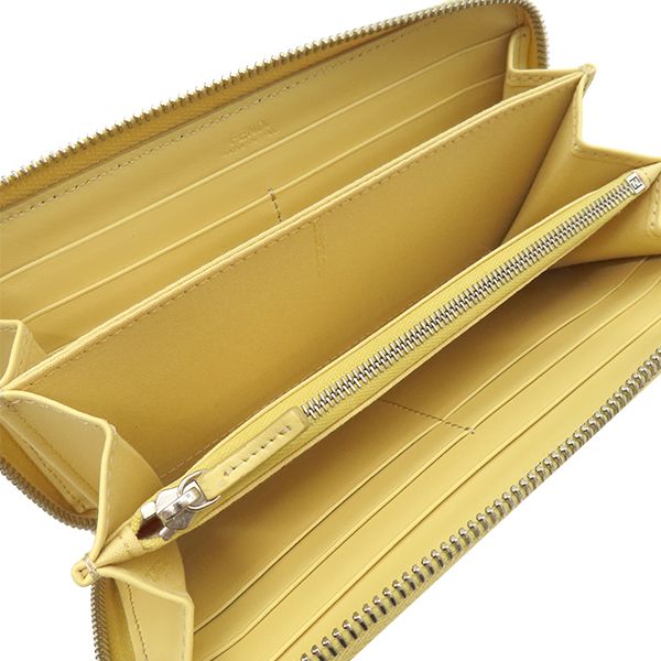 Fendi Long Wallet Robot Face Zip Around Leather Yellow Silver Hardware Round