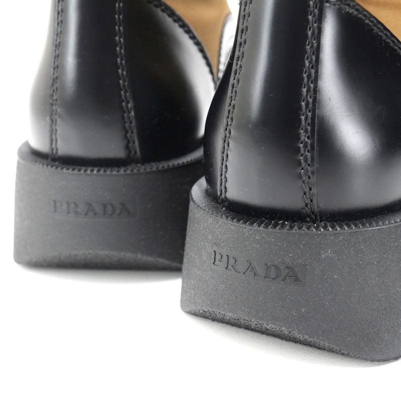 Prada Boots Size 6 Triangle Logo Combat Boots Leather Shoes Made In Italy