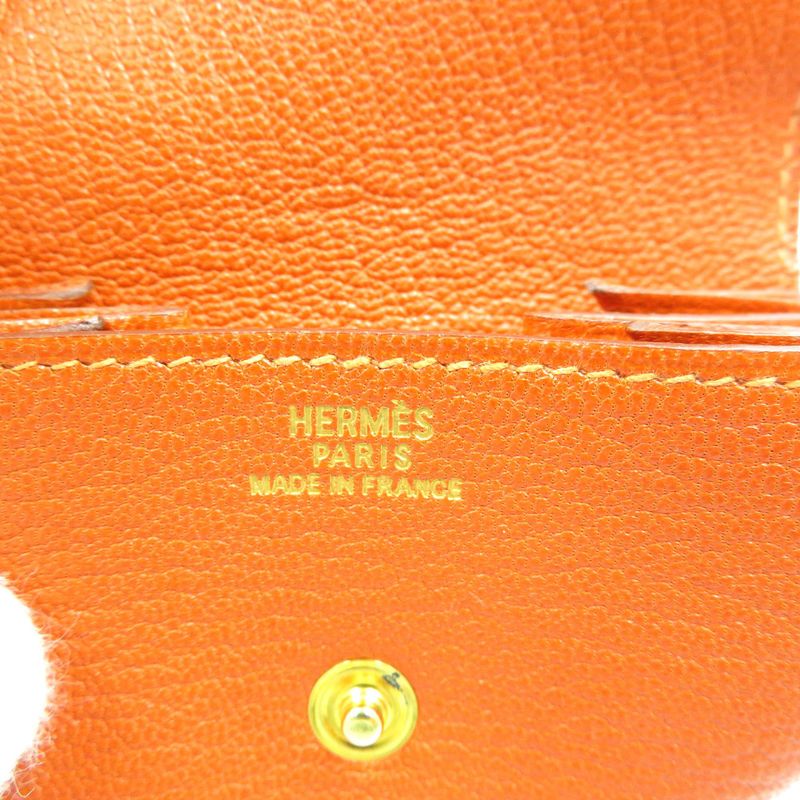 Hermes Le Caran Uit LE48 G Engraved Chevre Silver Hardware Red Orange Coin Case