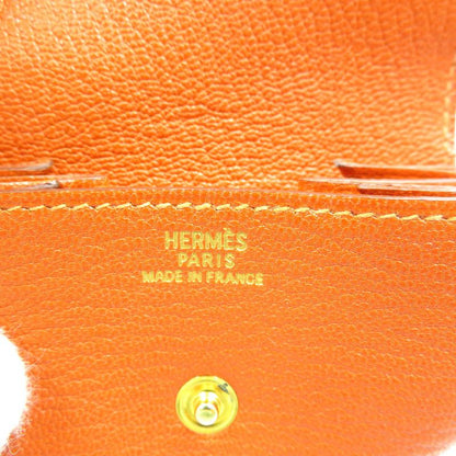 Hermes Le Caran Uit LE48 G Engraved Chevre Silver Hardware Red Orange Coin Case