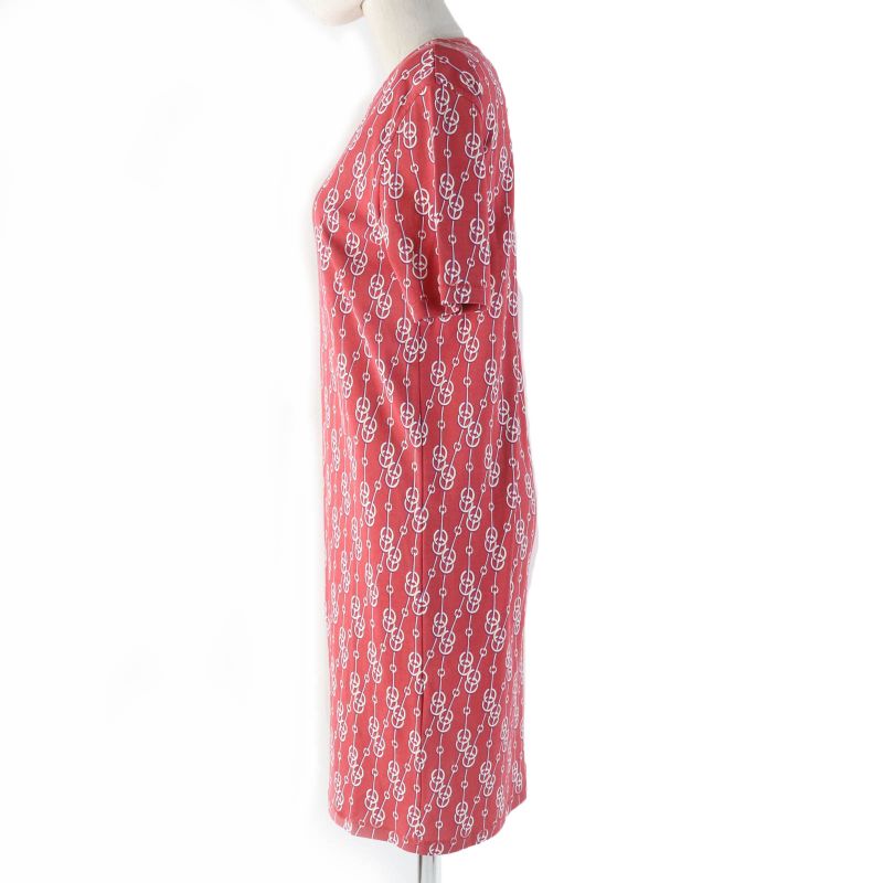 Hermes 2022ss 2e4501dg 100% Cotton Cliquetis Pattern Short Sleeves Dress Red 34