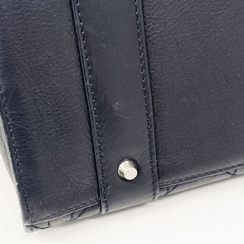 Christian Dior Handbag Cannage Leather Black Silver Hardware Women