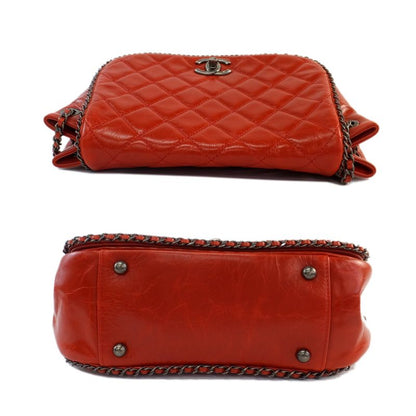 Chanel Matelasse Chain Shoulder Red Bag Coco Mark Vintage Silver