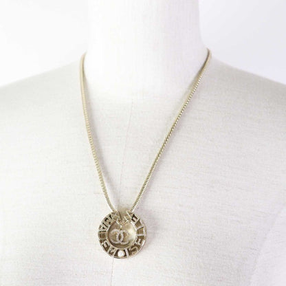 CHANEL Y22X Mademoiselle Rhinestone Coco Mark Necklace Pendant Gold With Box